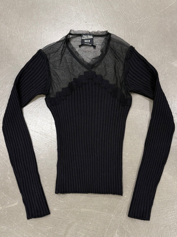 2000s Jean Paul Gaultier hybrid sheer wool top