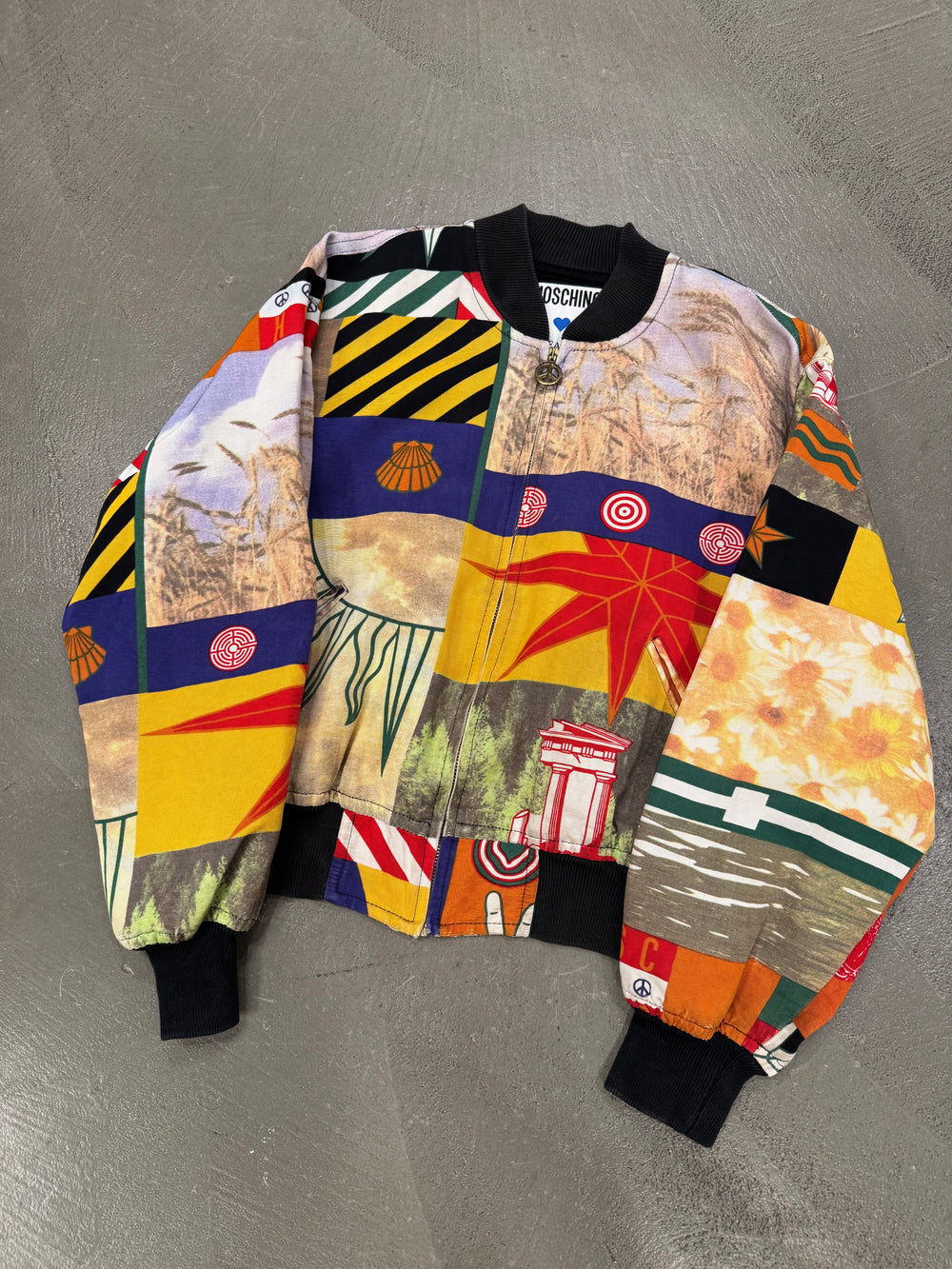 1980s Moschino colorful printed bomber jacket