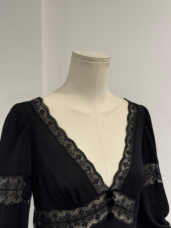 2000s Dolce & Gabbana lace trim silk blouse