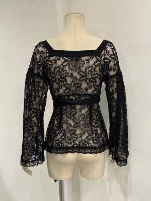 2000s Dolce & Gabbana lace tie-waist floral lace blouse