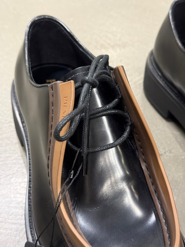 2023 Prada Diapason opaque runway derby shoes