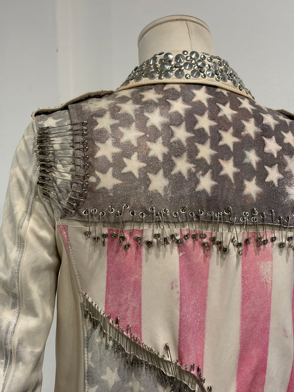S/S201 Balmain by Christopher Decarnin runwayflag safety pin leather jacket