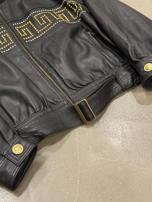 1990s Gianni Versace leather jacket with gold studs details