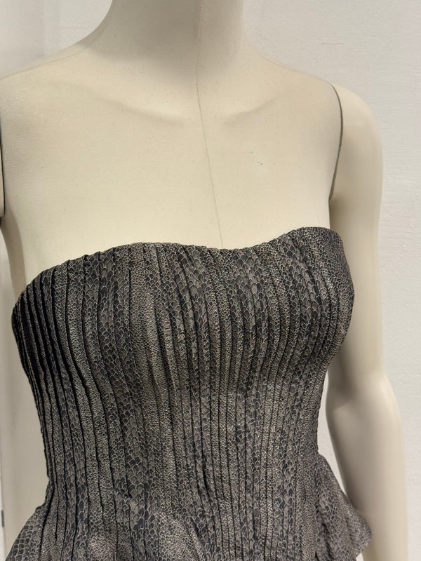2000s Giorgio Armani pleated peplum bustier with snakeskin print