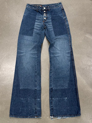 2000s Jean Paul Gaultier flared patchwork jeans