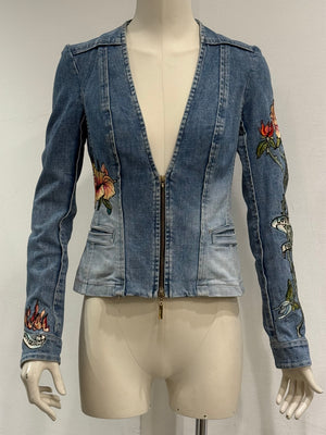 S/S2003 Roberto Cavalli tattoo embroidered denim jacket