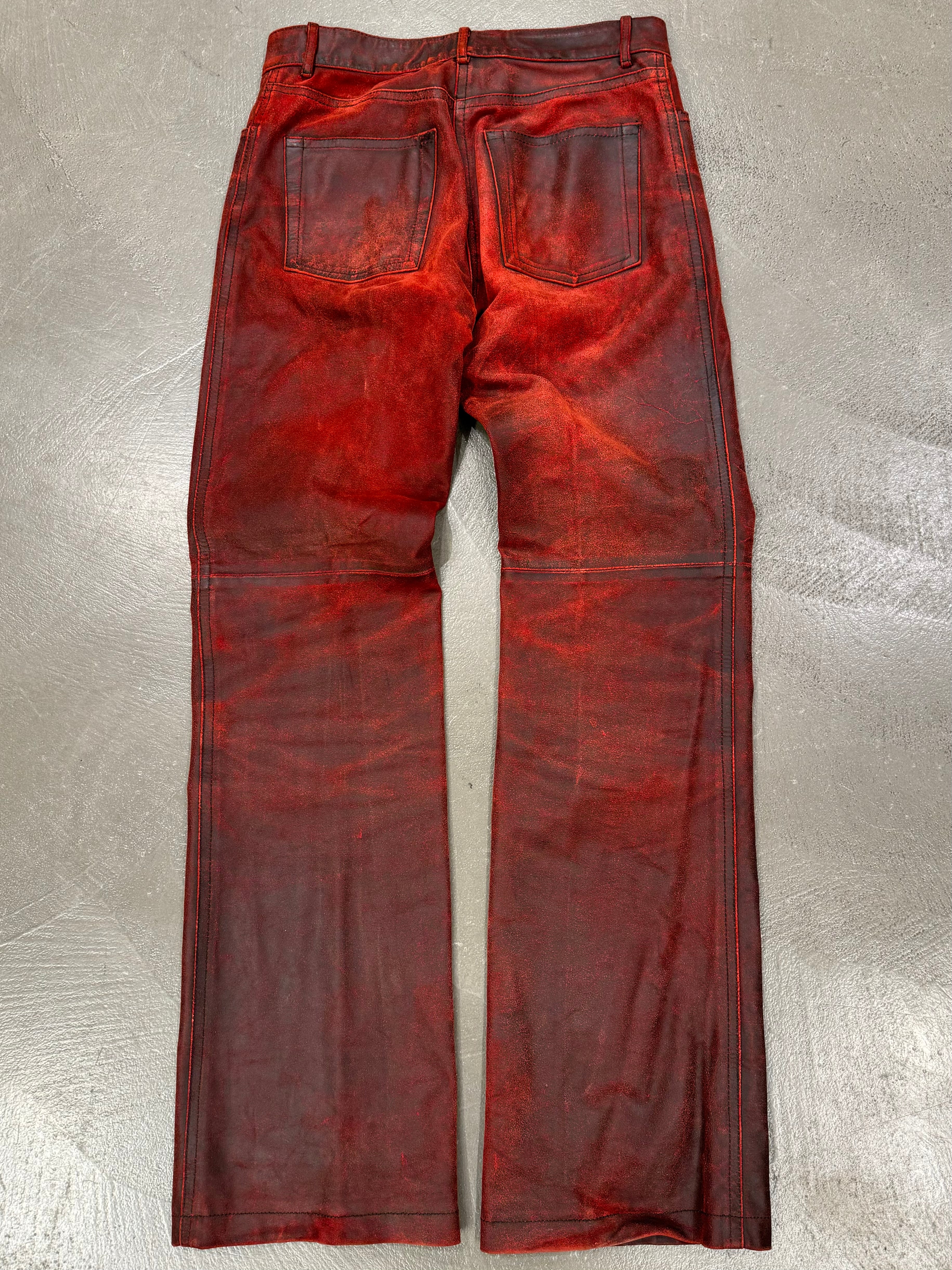 ボトムスその他 ANN DEMEULEMEESTER Women Pants 19021405P272039 Red A/W2001 Ann Demeulemeester distressed painted red leather pants
