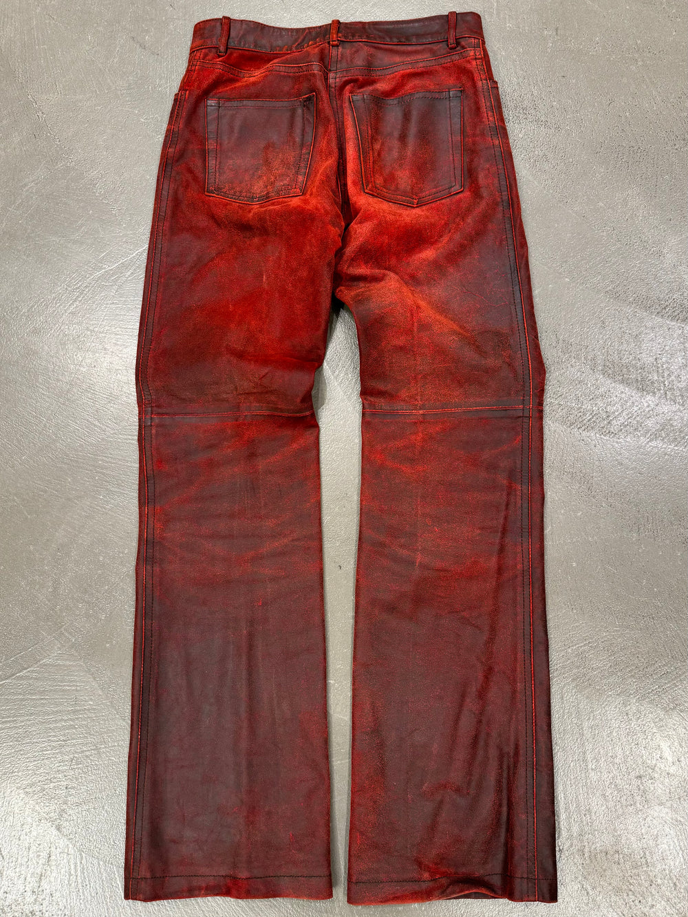 A/W2001 Ann Demeulemeester distressed painted red leather pants