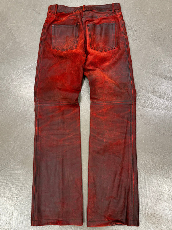 A/W2001 Ann Demeulemeester distressed painted red leather pants
