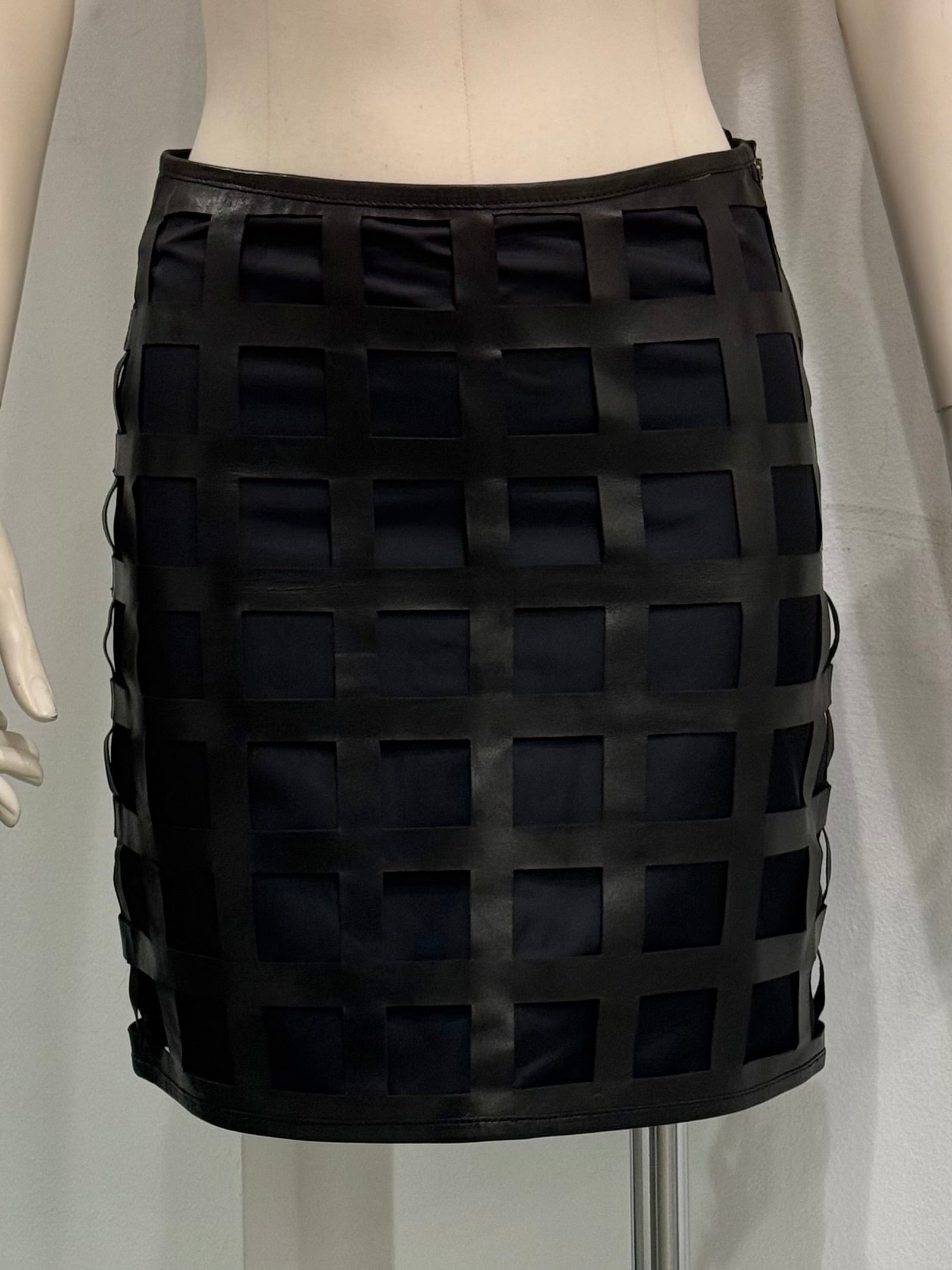 2000s Miu Miu lazer cut leather skirt