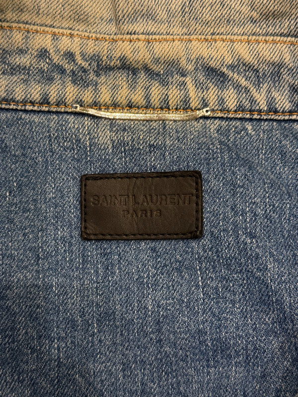 2020 Saint Laurent light wash distressed denim trucker jacket