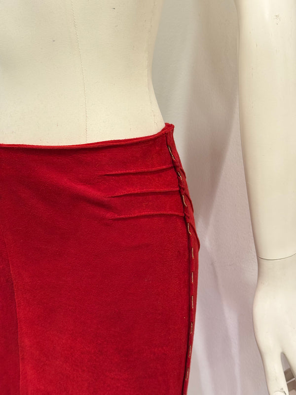 Roberto Cavalli red suede leather skirt