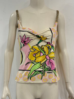 2000s Gianni Versace metal strap floral top