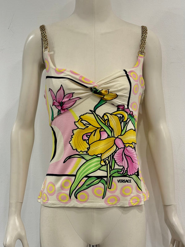 2000s Gianni Versace metal strap floral top