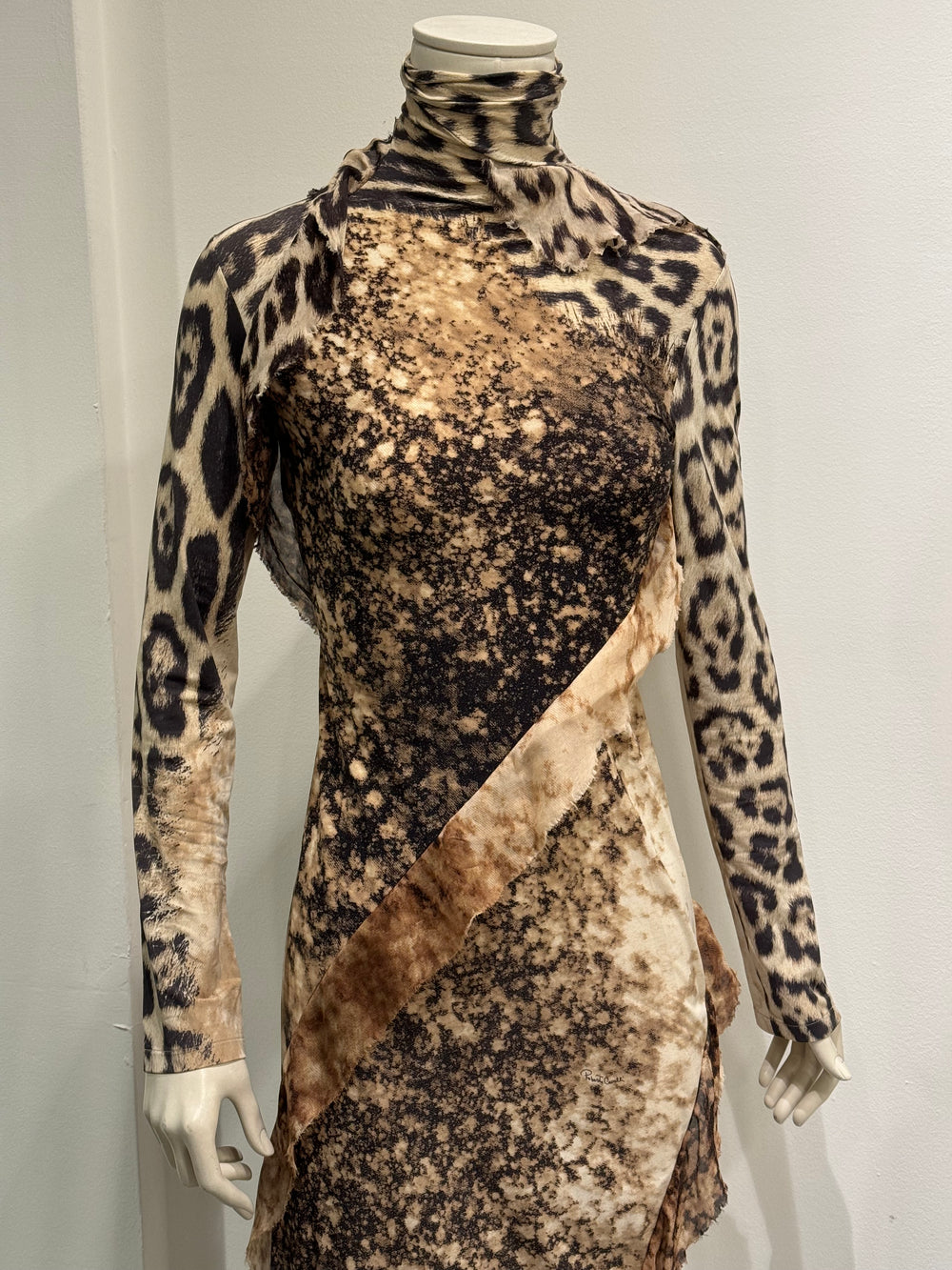 2001 Roberto Cavalli Leopard printed silk draped dress