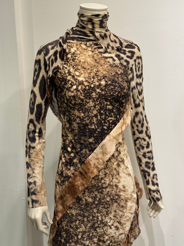2001 Roberto Cavalli Leopard printed silk draped dress