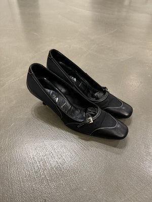 2000s Prada kitten heels nylon and leather