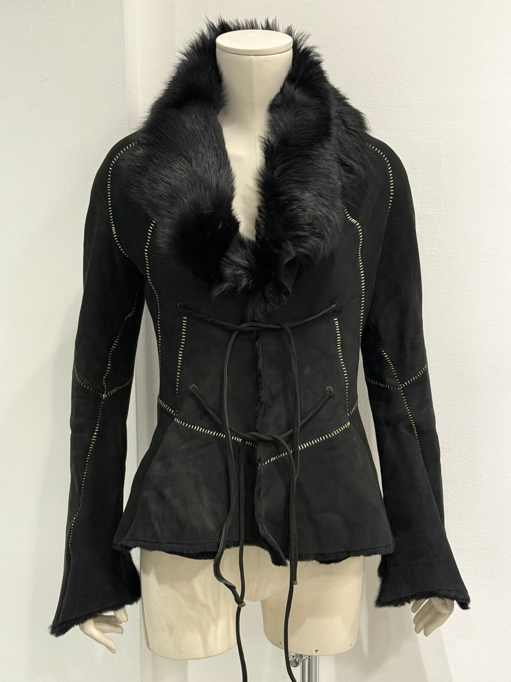 2002 Roberto Cavalli fitted shearling jacket with real fur collar