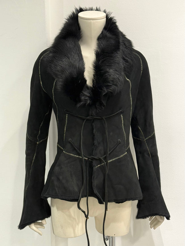2002 Roberto Cavalli fitted shearling jacket with real fur collar