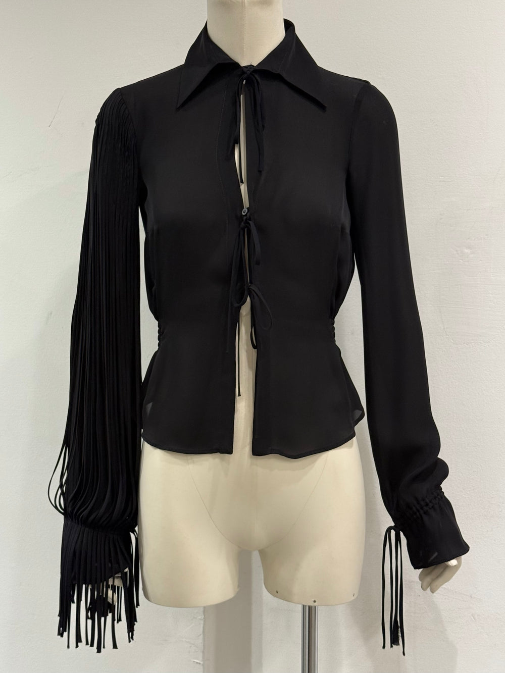 1990s Gianni Versace fringe pleated silk blouse