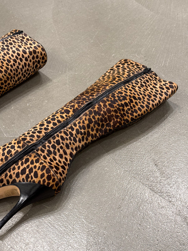 2000s Dolce & Gabbana pony hair leopard print heel boots