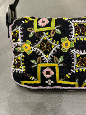 S/S1999 Fendi beaded fringe mirror-embellished baguette shoulder bag