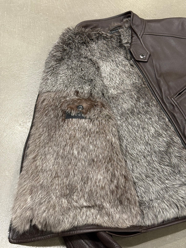 2000s Gucci by Tom Ford fur lining leather bomber jacket
