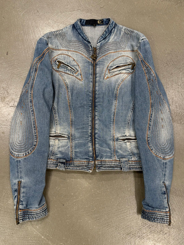 2000s Cavalli biker moto denim jacket