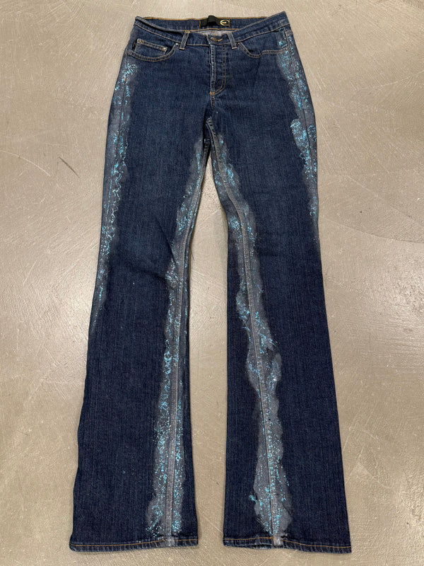 2000s Cavalli crystal-embellished flare jeans