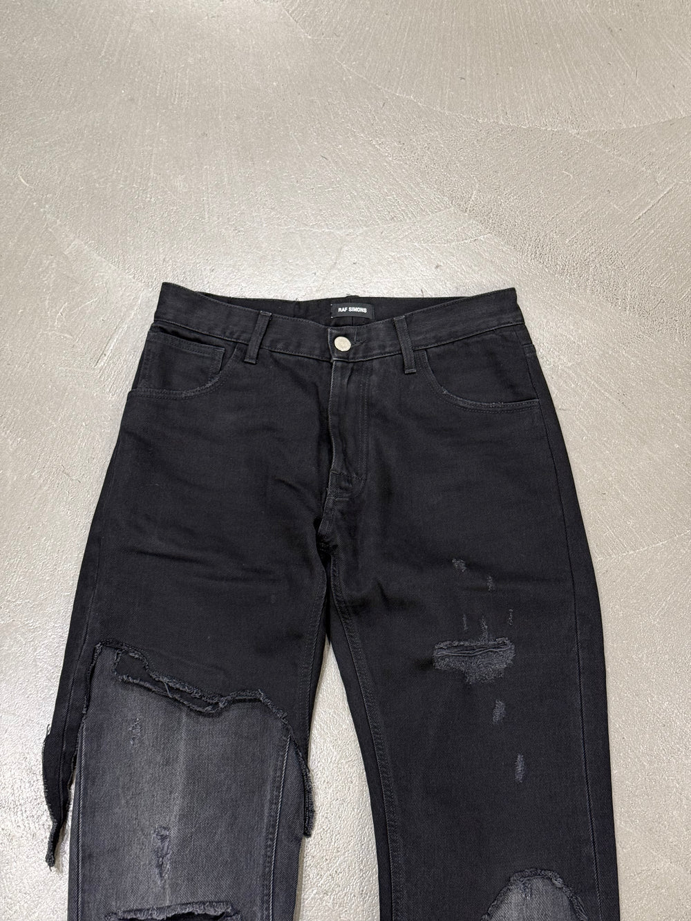 A/W2019 Raf Simons distressed black double layer pants