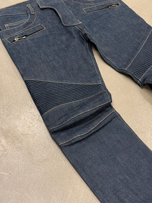 2010s Balmain ribbed panel denim biker pants