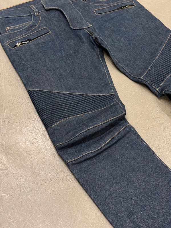 2010s Balmain ribbed panel denim biker pants