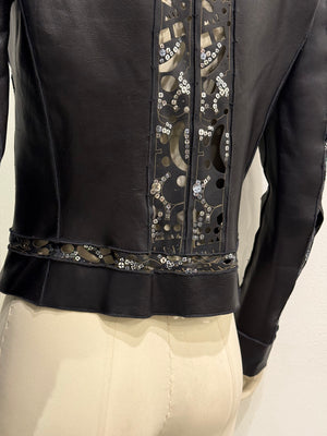 2000s Fendi collarless laser-cut leather jacket