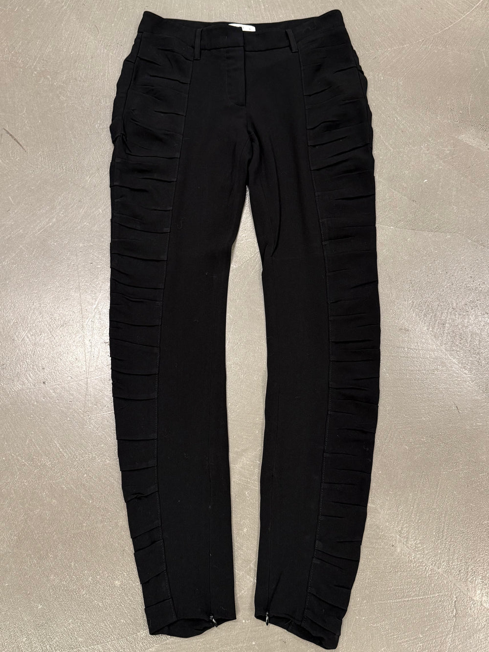 2000s Prada side-ruffle slim fit pants