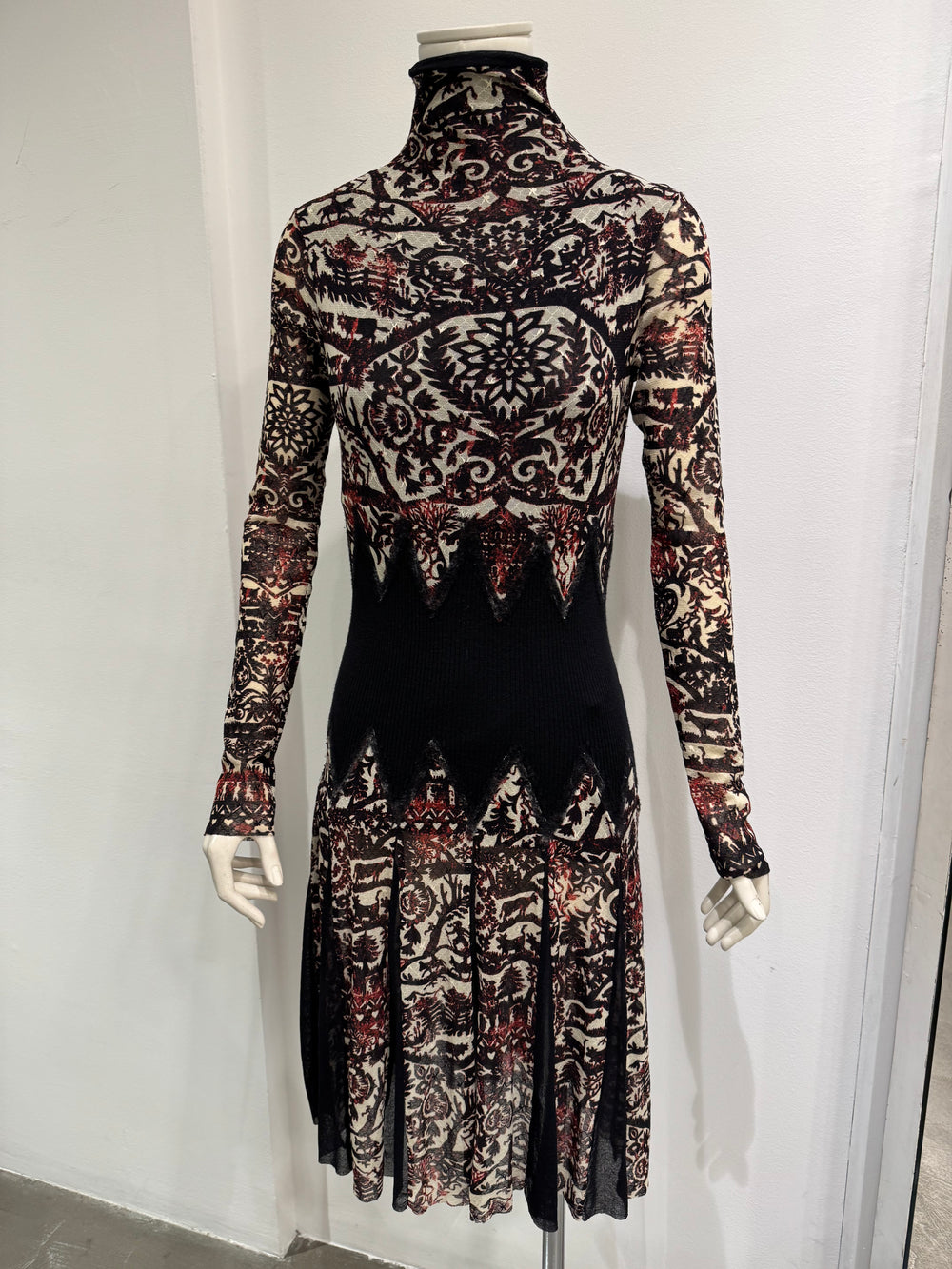 1990s Jean Paul Gaultier tribal hybrid midi mesh dress