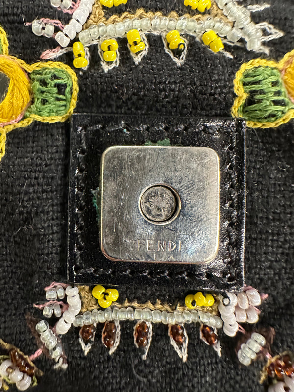 S/S1999 Fendi beaded fringe mirror-embellished baguette shoulder bag