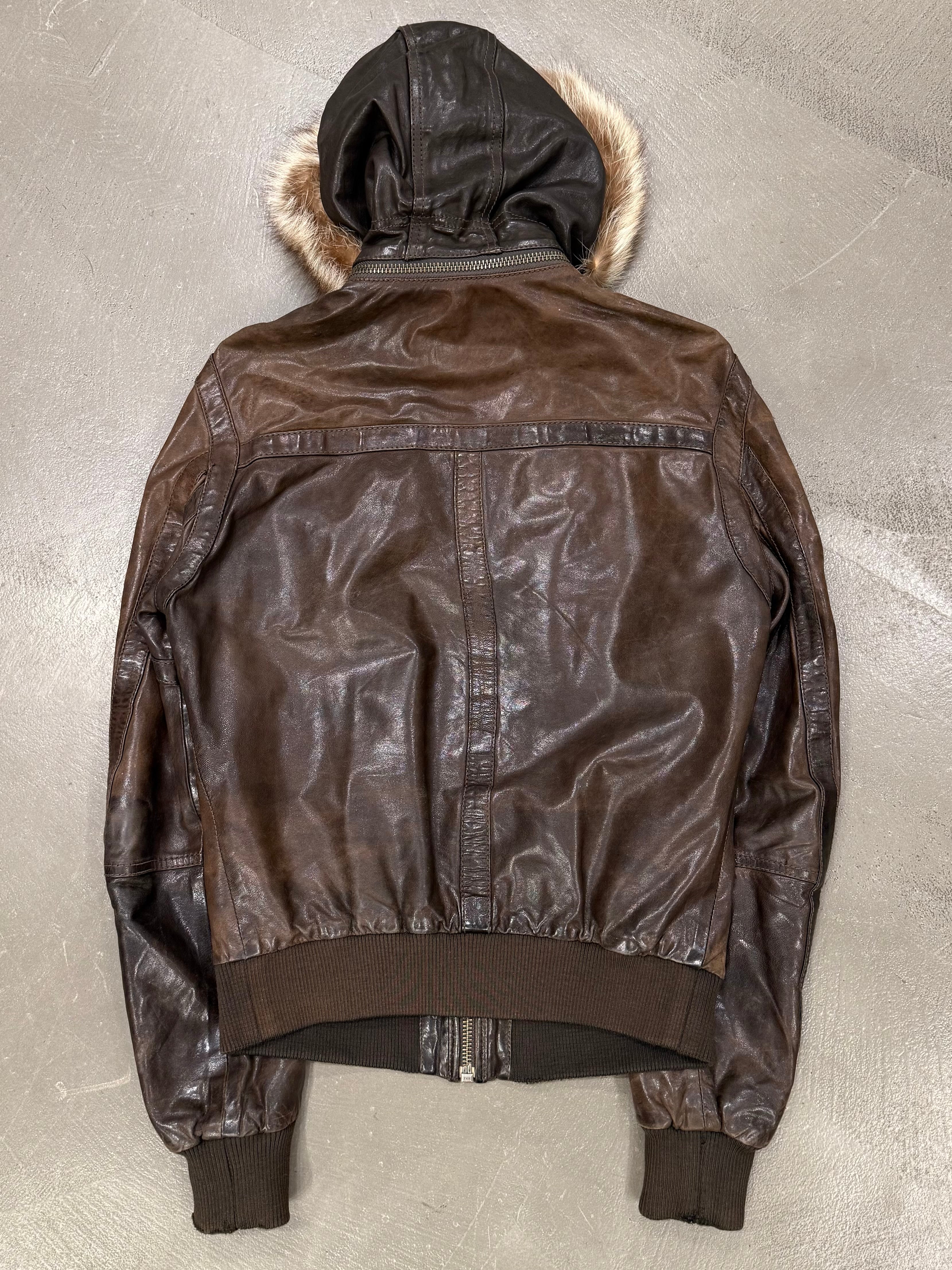 A/W2003 Dolce & Gabbana coyote fur multi-pockets cargo leather jacket