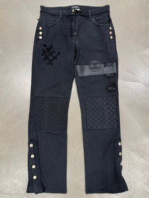 2000s Chanel black distressed patchwork jeans