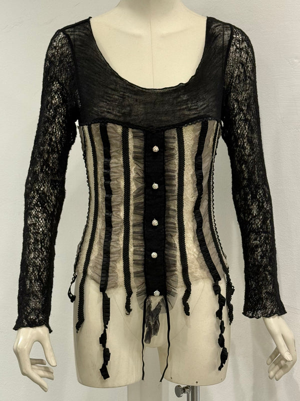 1990s Alexander McQueen lace corset top with crystal buttons
