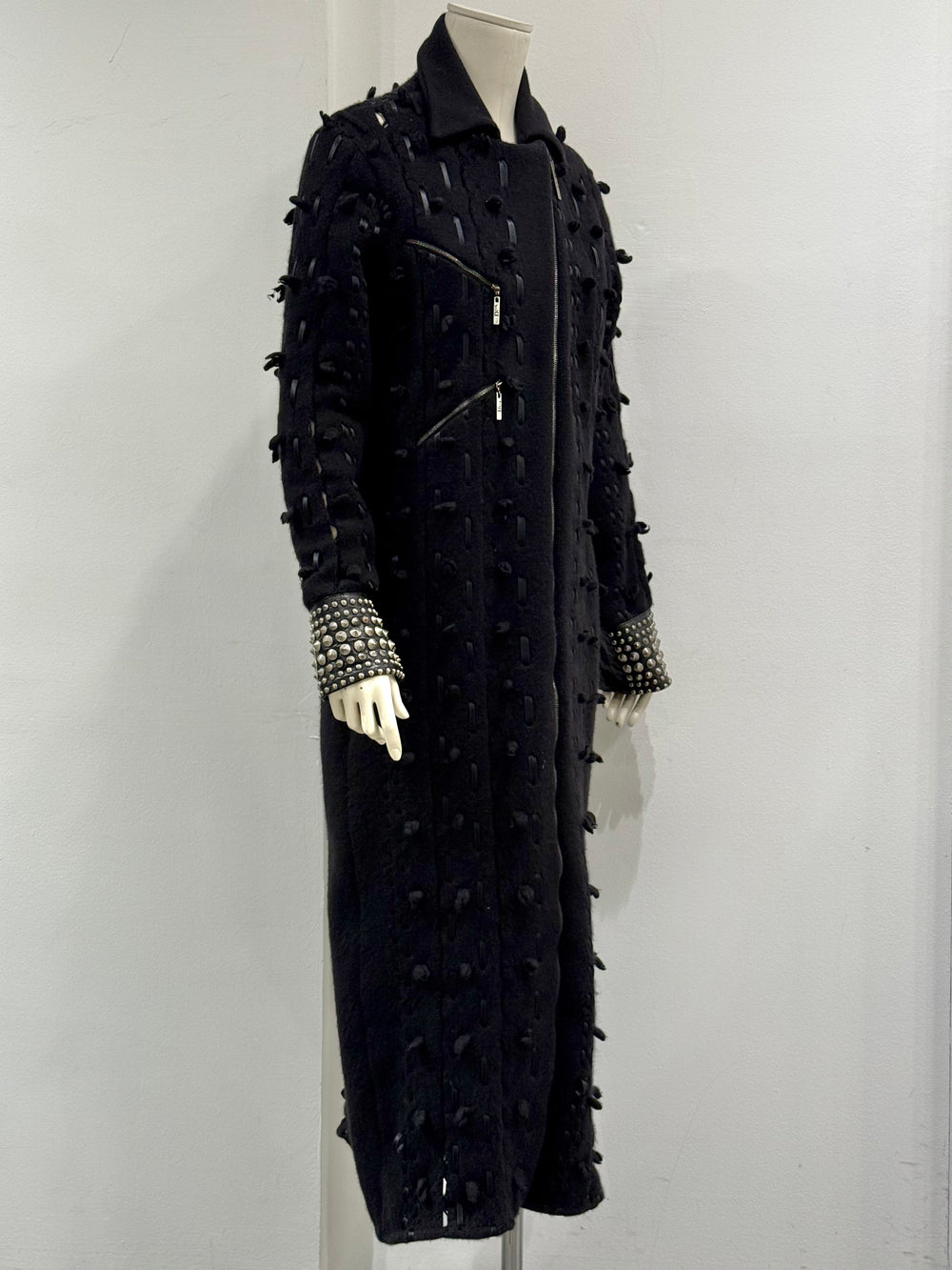 A/W2004 Christian Dior laced studded maxi wool coat