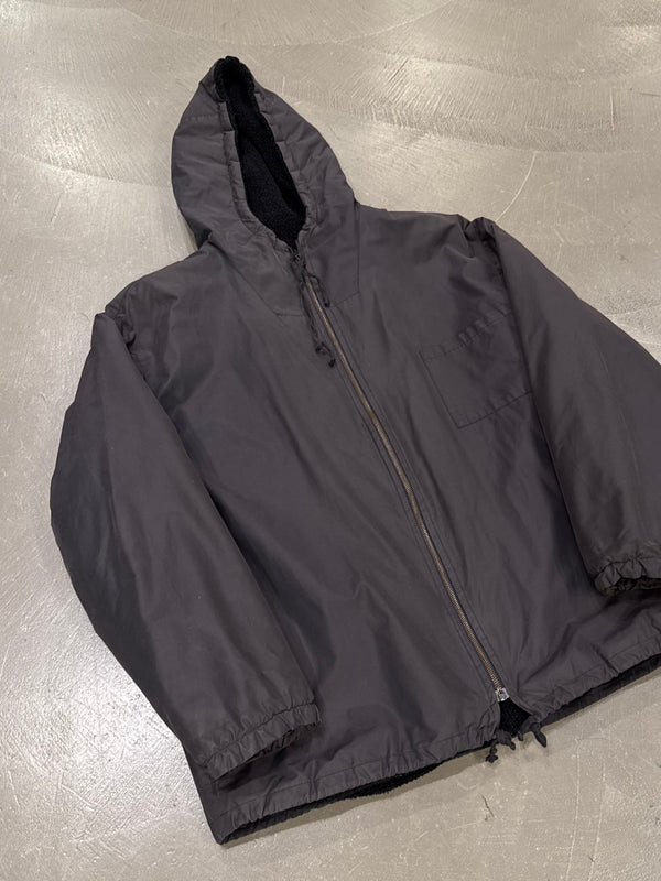 2000s Helmut Lang shearling lined cotton hooded jacket