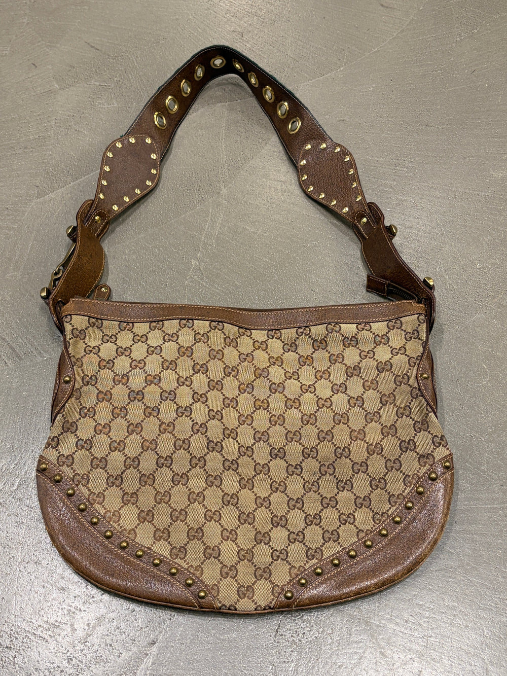 S/S2005 Gucci canvas monogram GG shoulder bag with web detailed strap
