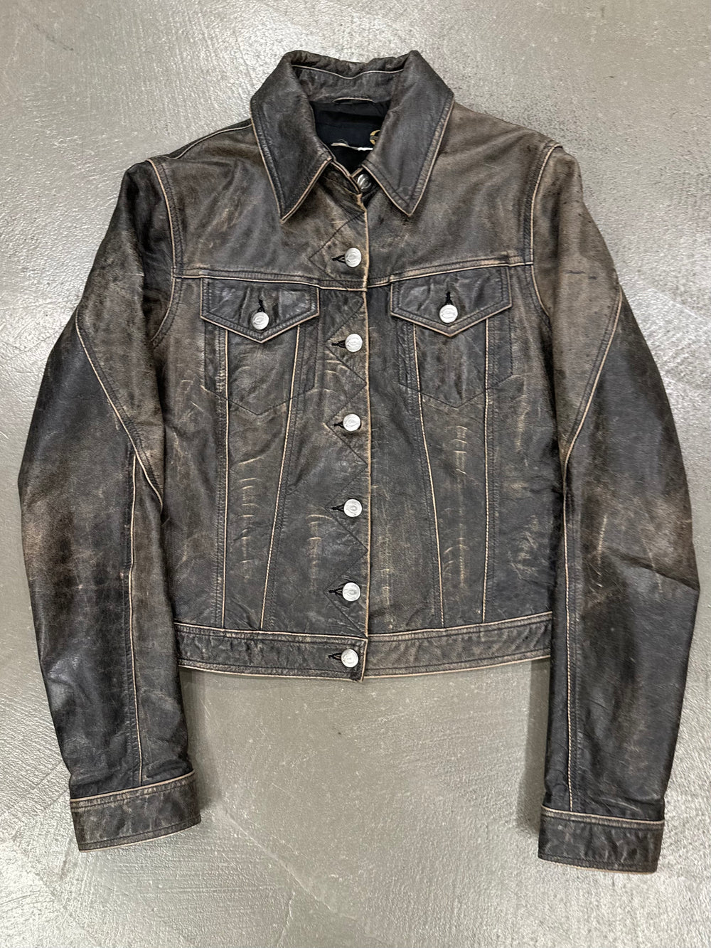 2000s Roberto Cavalli washed faded leather jacket