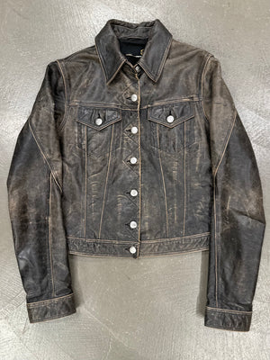 2000s Roberto Cavalli washed faded leather jacket