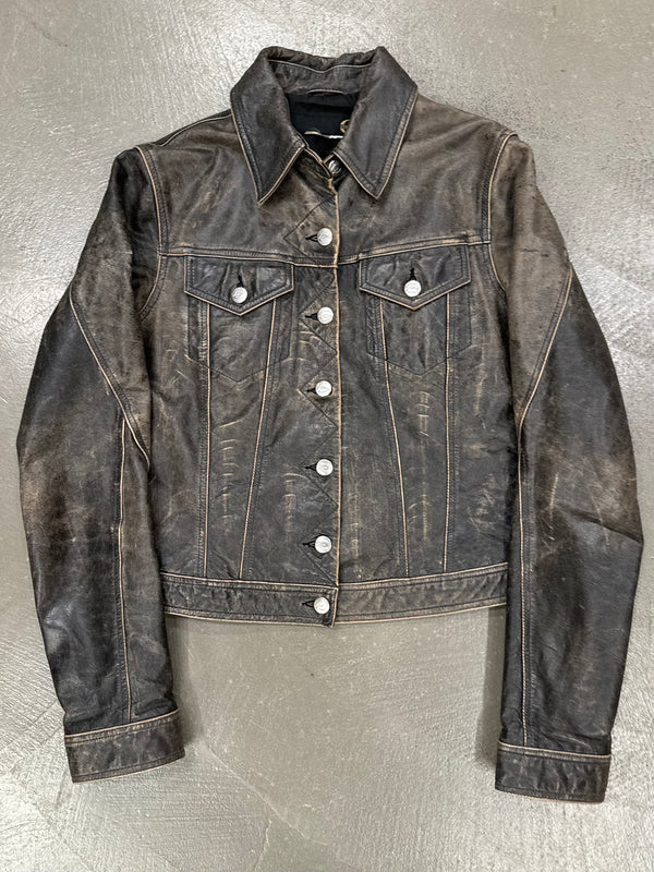 2000s Roberto Cavalli washed faded leather jacket