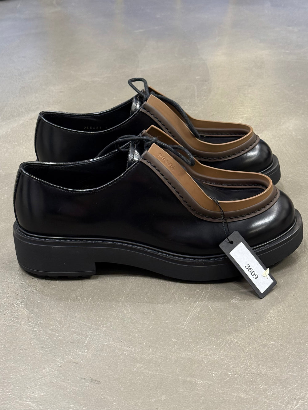 2023 Prada Diapason opaque runway derby shoes