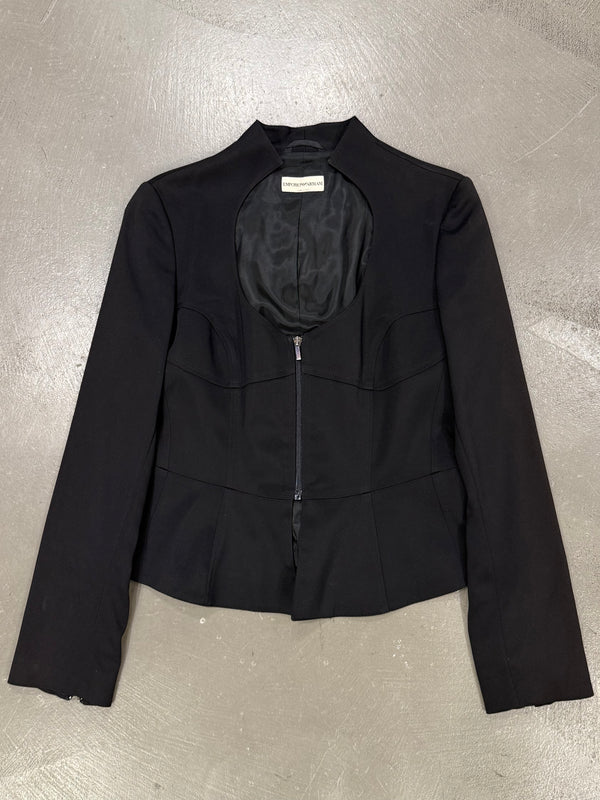 2003 Emporio Armani curved plunge neckline peplum jacket