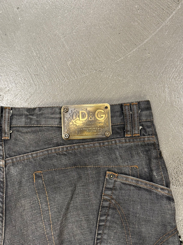 2003 Dolce & Gabbana asymmetrical heavy denim with chain