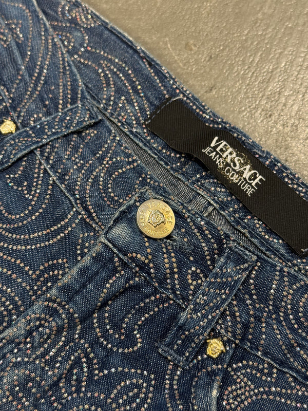 2000s Versace embellished flared denim jeans