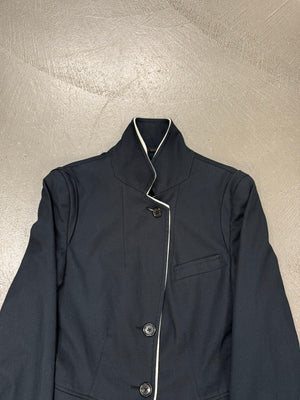 2010s Ann Demeulemeester asymmetrical blazer with white piping